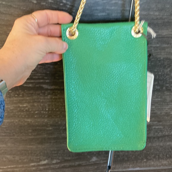 NWT Valentina Kelly Green Italian Pebbled Leather Xbody Sm Bag Gold Chain Strap - Picture 4 of 13